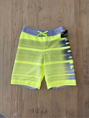 Nike Boys Swim Boardshorts Neon Yellow-green Black/Gray Logo Swim Size-XL NWT